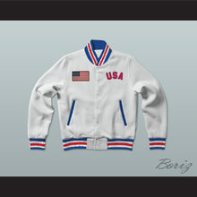 Load image into Gallery viewer, USA United States of America White Varsity Letterman Jacket-Style Sweatshirt