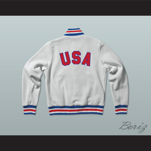 USA United States of America White Varsity Letterman Jacket-Style Sweatshirt