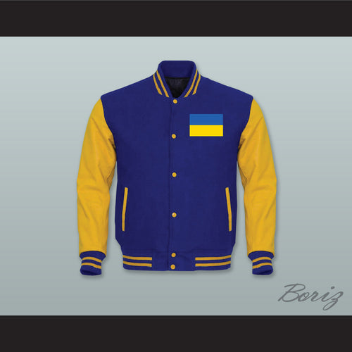 Ukraine Royal Blue Wool and Yellow Gold Lab Leather Varsity Letterman Jacket