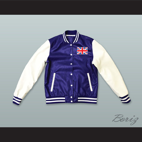 United Kingdom Blue and White Lab Leather Varsity Letterman Jacket
