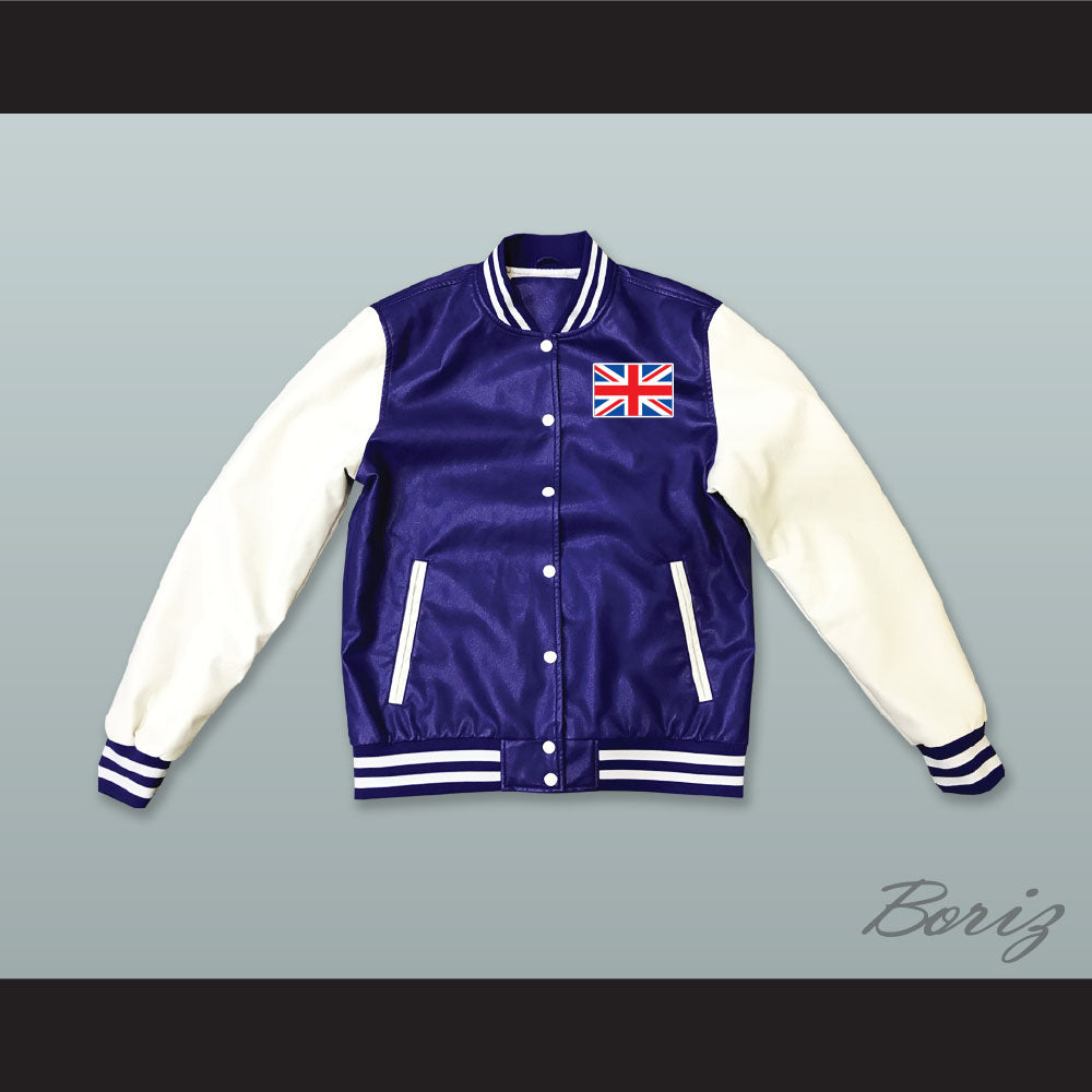 United Kingdom Blue and White Lab Leather Varsity Letterman Jacket