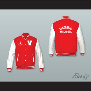 Urkel Vanderbilt Muskrats High School Red Wool and White Lab Leather Varsity Letterman Jacket