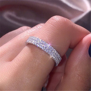 VAGZEB 925 Sterling Silver Simple Ring Three Row Crystal Ring Jewelry for Woman Fashion Bridal Ring Lady New Party Gift