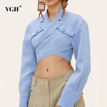 Load image into Gallery viewer, VGH Asymmetrical Slim Women&#39;s Blouses Lapel Collar Long Sleeve Casual Short Shirts Tops For Female Fashion Clothing 2020 Tide