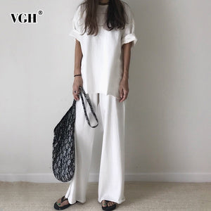 VGH Spring Two Piece Women Suit Short Sleeve O Neck T-shirt With Ankle-length Female Pants 2020 Fashion Women's Clothing Tide