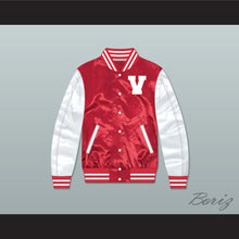 Load image into Gallery viewer, Vanderbilt Muskrats High School Red/ White Varsity Letterman Satin Bomber Jacket