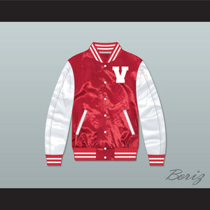Vanderbilt Muskrats High School Red/ White Varsity Letterman Satin Bomber Jacket