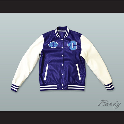 Varsity Blues West Canaan Coyotes Football Blue and White Lab Leather Varsity Letterman Jacket