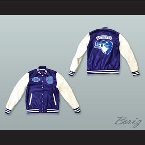 Varsity Blues West Canaan Coyotes Football Blue and White Lab Leather Varsity Letterman Jacket