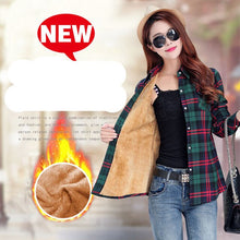 Load image into Gallery viewer, Velvet Thick Warm Women&#39;s Plaid Shirt Female Long Sleeve Tops M-XXL Winter Fleece Casual Check Blouse Autumn Clothes T77710A