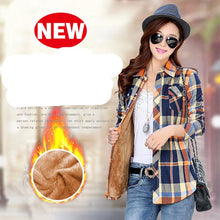 Load image into Gallery viewer, Velvet Thick Warm Women&#39;s Plaid Shirt Female Long Sleeve Tops M-XXL Winter Fleece Casual Check Blouse Autumn Clothes T77710A