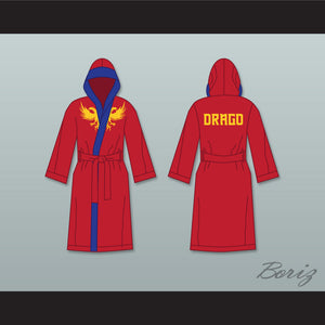 Viktor Drago Red Satin Full Boxing Robe with Hood Creed II