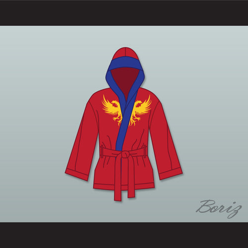 Viktor Drago Red Satin Half Boxing Robe with Hood Creed II