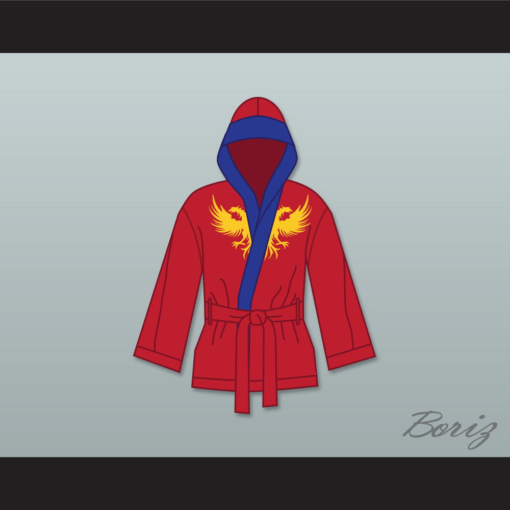Viktor Drago Red Satin Half Boxing Robe with Hood Creed II