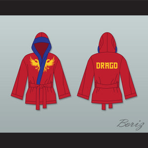 Viktor Drago Red Satin Half Boxing Robe with Hood Creed II