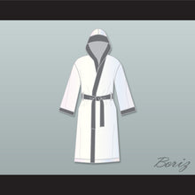Load image into Gallery viewer, Viktor Drago White and Gray Satin Full Boxing Robe with Hood Creed II