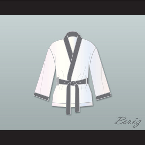 Viktor Drago White and Gray Satin Half Boxing Robe Creed II
