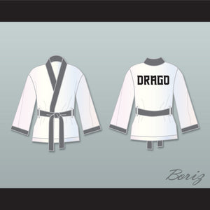 Viktor Drago White and Gray Satin Half Boxing Robe Creed II
