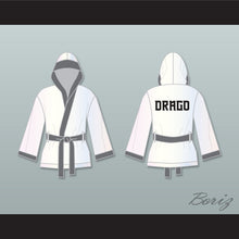 Load image into Gallery viewer, Viktor Drago White and Gray Satin Half Boxing Robe with Hood Creed II