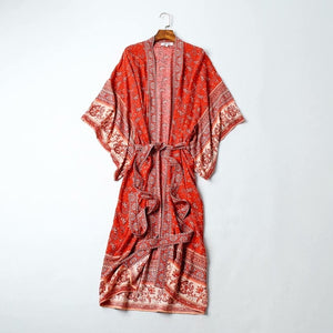 Vintage Chic Beach Cardigan Sashes Jacket kimono Floral Print Boho Long Shirt Jacket Women Cardigans Tops chaquetas mujer 2019