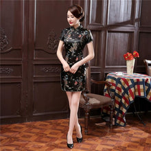 Load image into Gallery viewer, Vintage Mandarin Collar Women Qipao Classic Dragon Phoenix Cheongsam Sexy Slim High Slit Mini Chinese Dress Plus 4LX 5XL 6XL