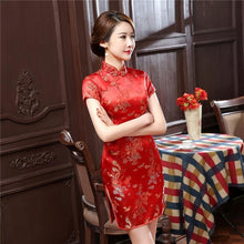Load image into Gallery viewer, Vintage Mandarin Collar Women Qipao Classic Dragon Phoenix Cheongsam Sexy Slim High Slit Mini Chinese Dress Plus 4LX 5XL 6XL
