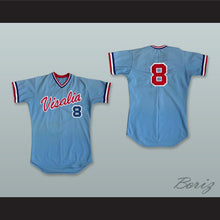Load image into Gallery viewer, Visalia Oaks 8 Light Blue Baseball Jersey