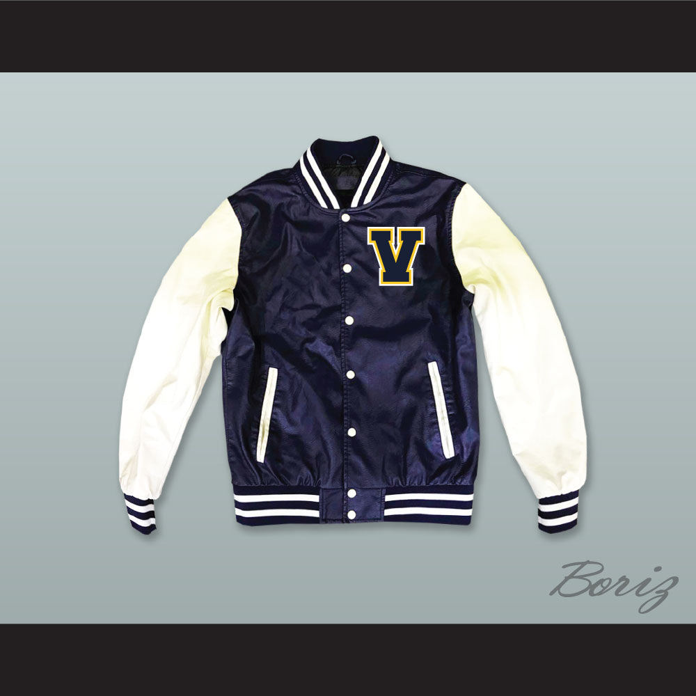 Vista Valley High School Navy Blue and White Lab Leather Varsity Letterman Jacket