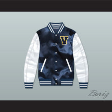 Load image into Gallery viewer, Vista Valley High School Cougars Navy Blue/ White Varsity Letterman Satin Bomber Jacket #Realityhigh