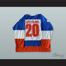 Load image into Gallery viewer, Vladislav Tretiak 20 CCCP White Red and Blue Hockey Jersey