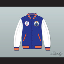 Load image into Gallery viewer, WHA Alberta Blue and White Varsity Letterman Jacket-Style Sweatshirt 1