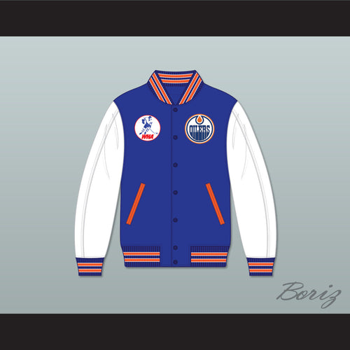 WHA Alberta Blue and White Varsity Letterman Jacket-Style Sweatshirt 1