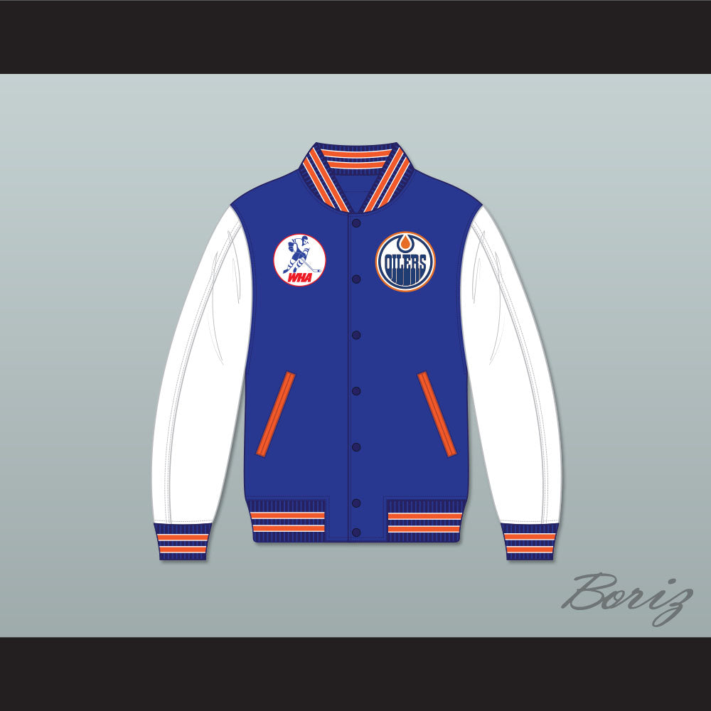 WHA Alberta Blue and White Varsity Letterman Jacket-Style Sweatshirt 1