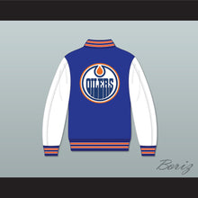 Load image into Gallery viewer, WHA Alberta Blue and White Varsity Letterman Jacket-Style Sweatshirt 1