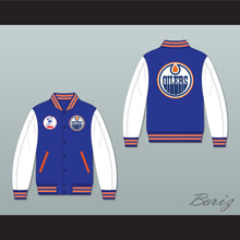 Load image into Gallery viewer, WHA Alberta Blue and White Varsity Letterman Jacket-Style Sweatshirt 1