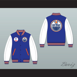 WHA Alberta Blue and White Varsity Letterman Jacket-Style Sweatshirt 1