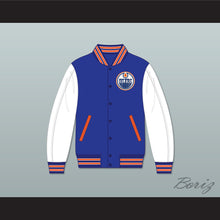 Load image into Gallery viewer, WHA Alberta Blue and White Varsity Letterman Jacket-Style Sweatshirt 2