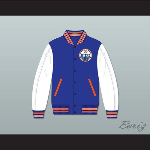 WHA Alberta Blue and White Varsity Letterman Jacket-Style Sweatshirt 2