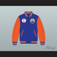 Load image into Gallery viewer, WHA Alberta Blue and Orange Varsity Letterman Jacket-Style Sweatshirt 1