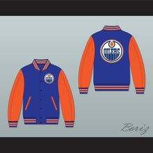 Load image into Gallery viewer, WHA Alberta Blue and Orange Varsity Letterman Jacket-Style Sweatshirt 2