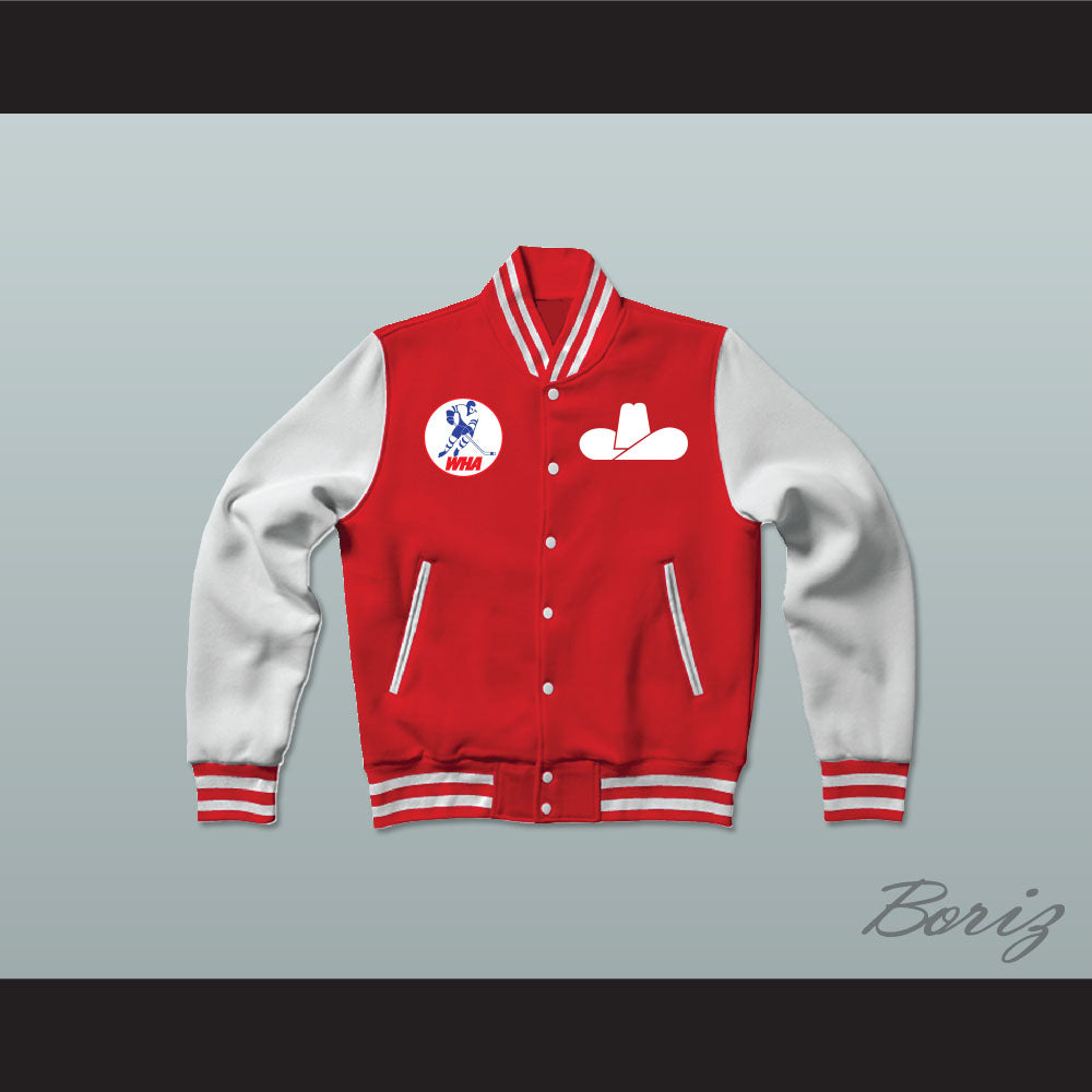 WHA Calgary Cowboys Red and White Varsity Letterman Jacket-Style Sweatshirt 1
