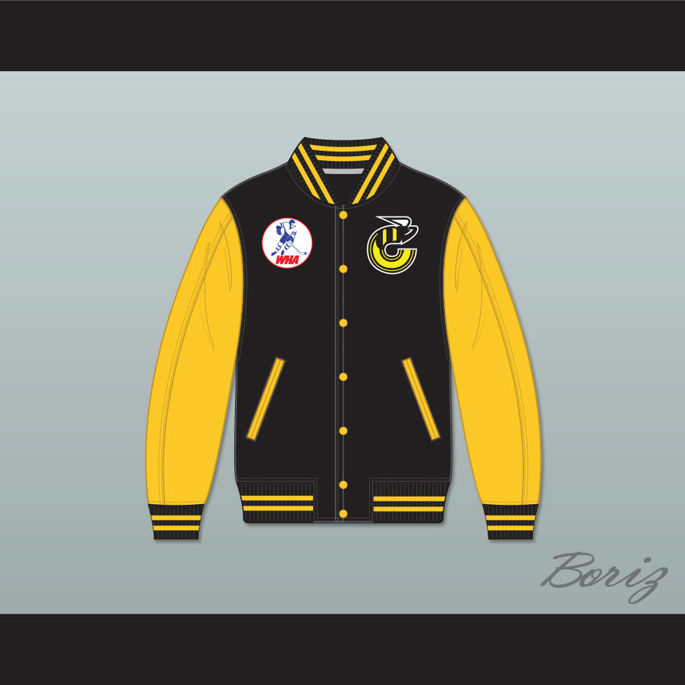 WHA Cincinnati Stingers Black and Yellow Varsity Letterman Jacket-Style Sweatshirt 1