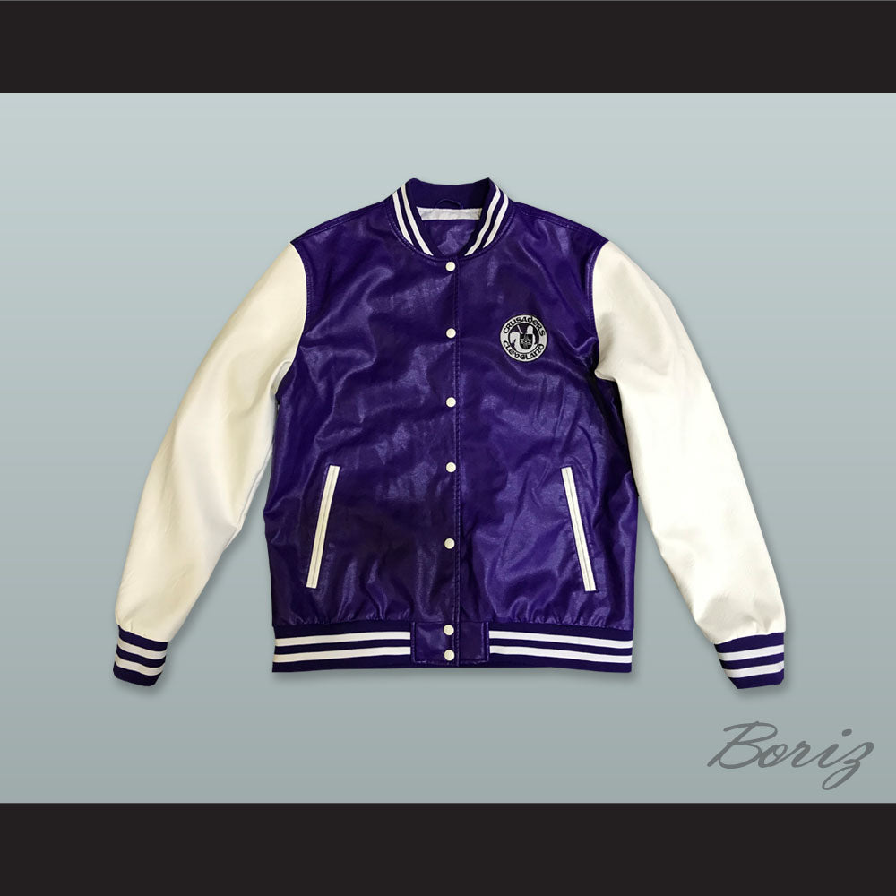 WHA Cleveland Crusaders Hockey Purple and White Lab Leather Varsity Letterman Jacket