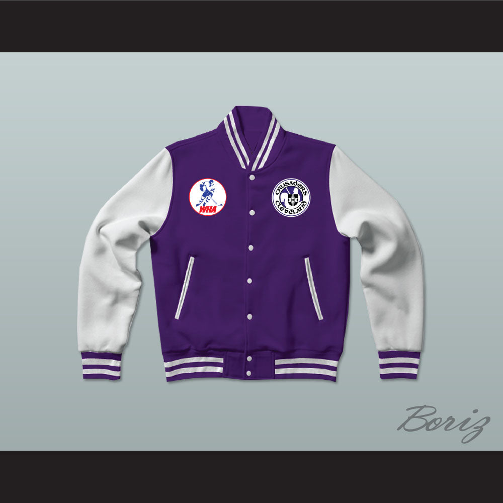 WHA Cleveland Crusaders Purple and White Varsity Letterman Jacket-Style Sweatshirt 1