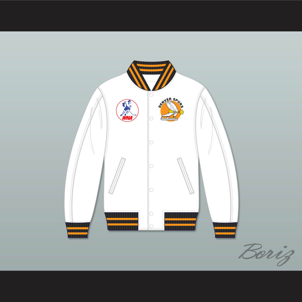 WHA Denver Spurs White Varsity Letterman Jacket-Style Sweatshirt 1