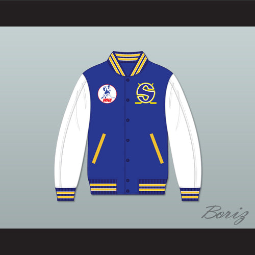WHA Minnesota Blue and White Varsity Letterman Jacket-Style Sweatshirt 1