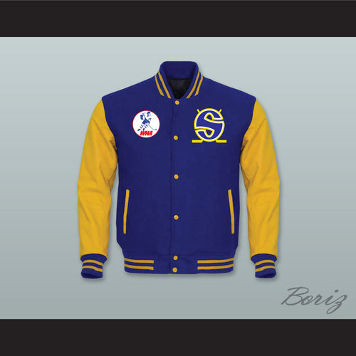 WHA Minnesota Royal Blue Wool and Yellow Gold Lab Leather Varsity Letterman Jacket 1
