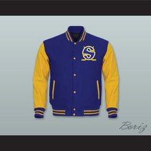 Load image into Gallery viewer, WHA Minnesota Royal Blue Wool and Yellow Gold Lab Leather Varsity Letterman Jacket 2
