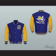 Load image into Gallery viewer, WHA Minnesota Royal Blue Wool and Yellow Gold Lab Leather Varsity Letterman Jacket 2