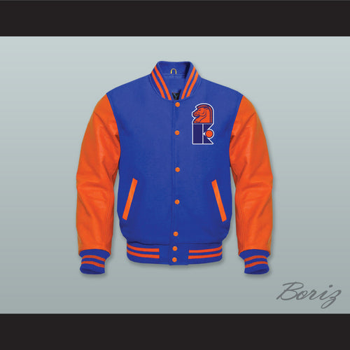 WHA New Jersey Knights Royal Blue Wool and Orange Lab Leather Varsity Letterman Jacket 2